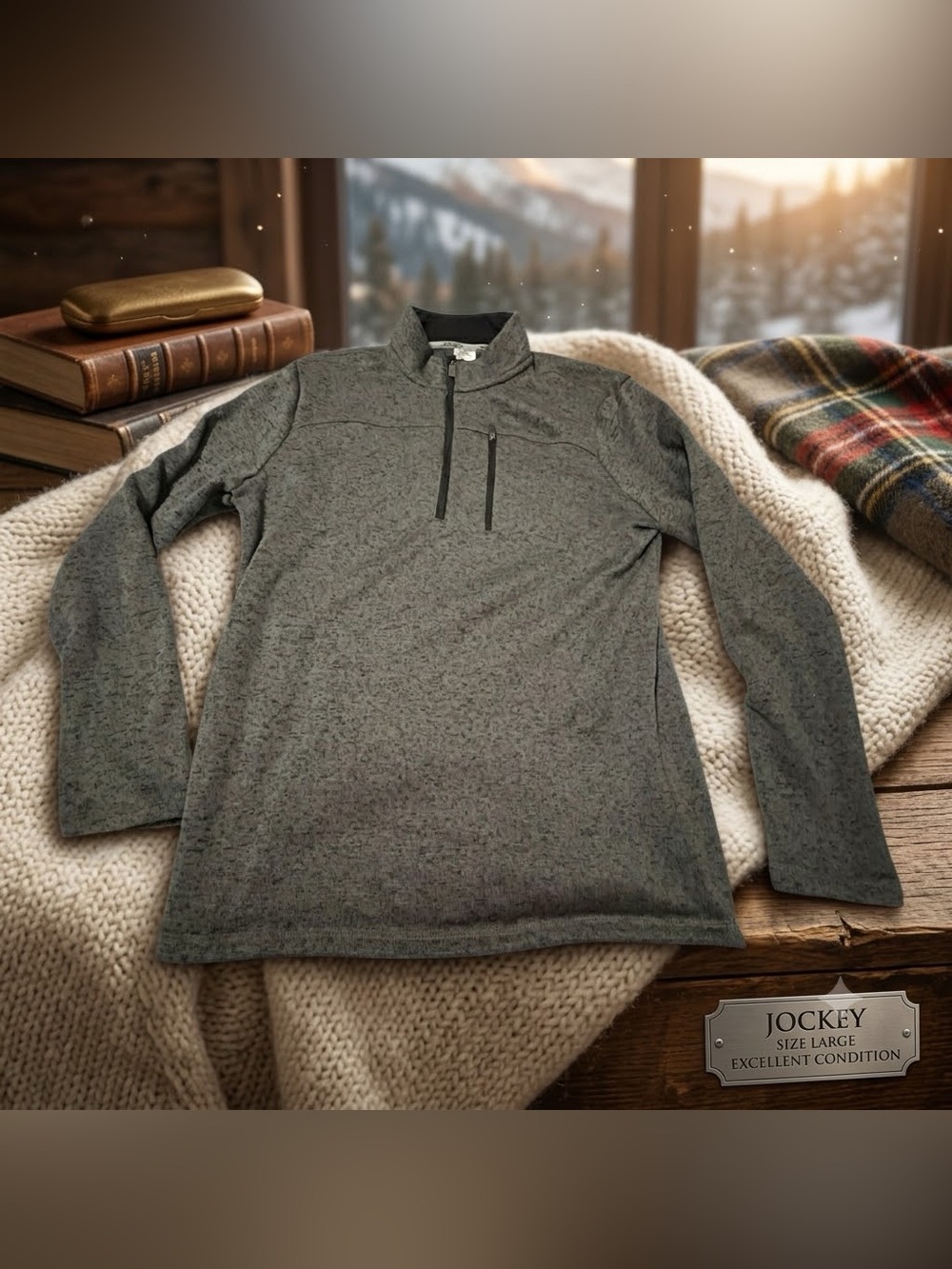 Jockey Gray Full-Zip Knit Pullover
